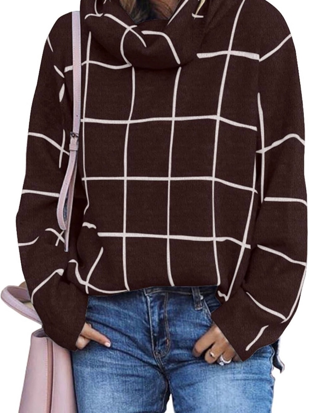 Women's Burgundy Windowpane Turtleneck Sweater